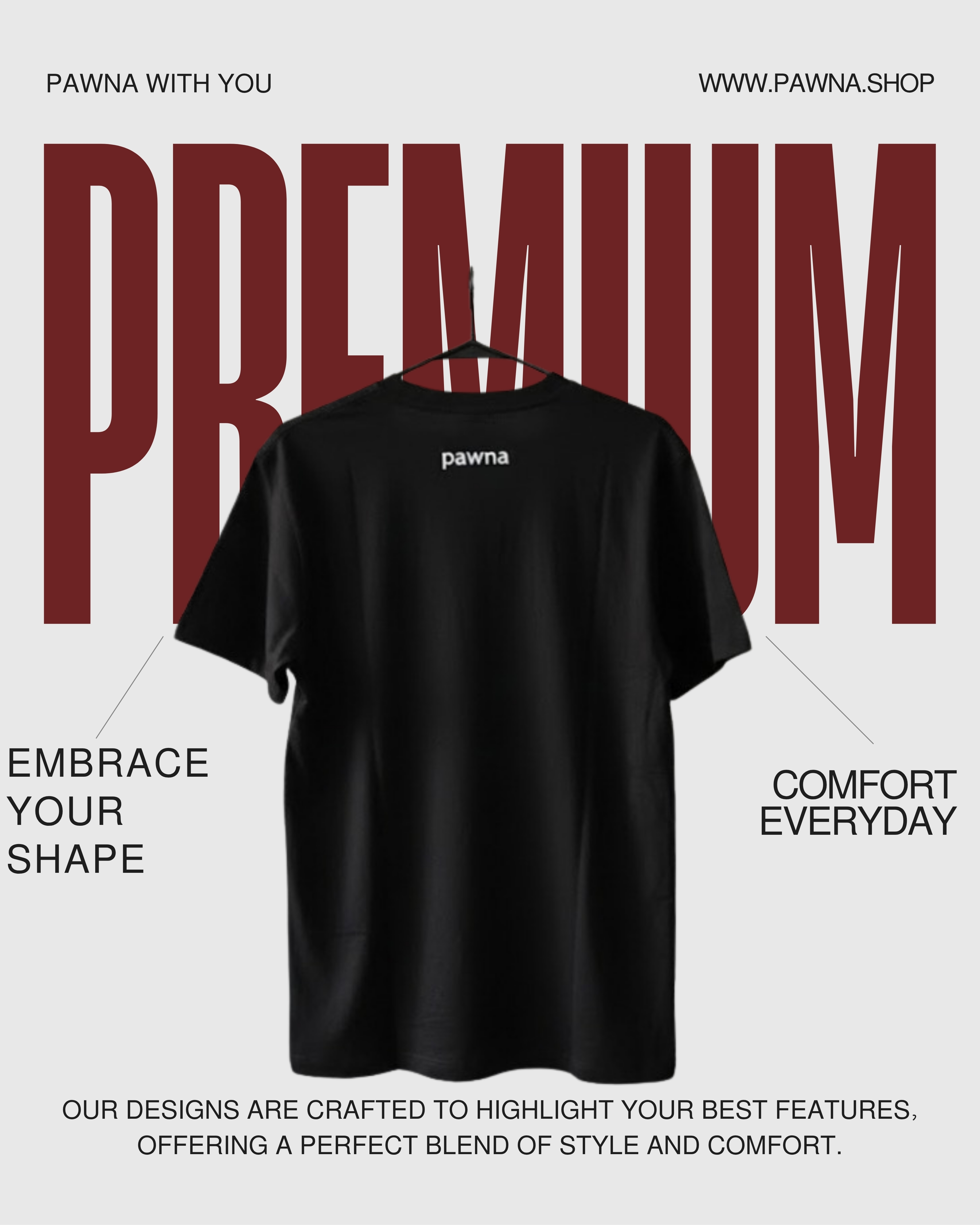 PAWNA printed Premium Black Cotton T-Shirt, Soft, Breathable Fabric with Comfortable Chest Fit for Men and Women