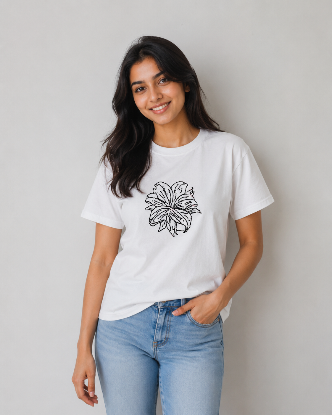 Minimal Floral Cotton T-Shirt